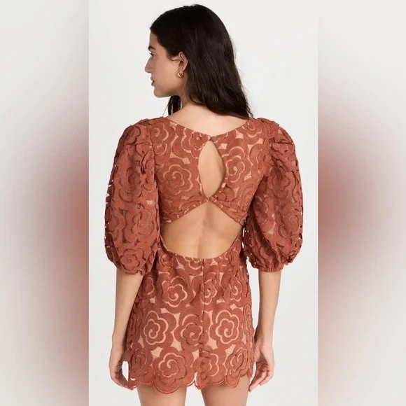 For Love And Lemons Floral Lace Mini Dress in Brown - Picture 5 of 13